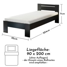 Bett >Cannes< in Schwarz - 95x71x204cm (BxHxT)