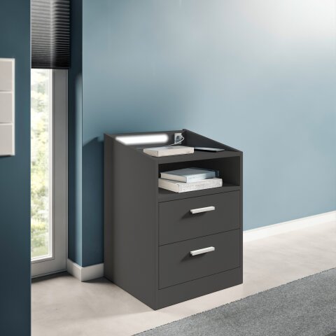 Nachtkommode >Lumo< in Graphit - 46x67x42cm (BxHxT)