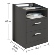 Nachtkommode >Lumo< in Graphit - 46x67x42cm (BxHxT)