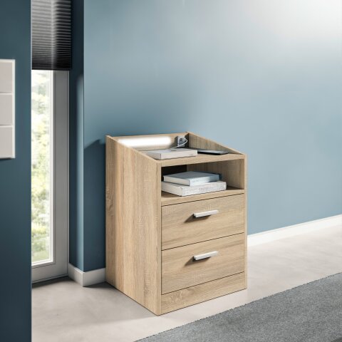 Nachtkommode >Lumo< in Sonoma Eiche - 46x67x42cm (BxHxT)