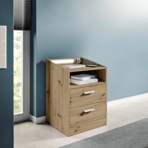 Nachtkommode >Lumo< in Artisan Eiche - 46x67x42cm (BxHxT)