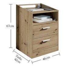 Nachtkommode >Lumo< in Artisan Eiche - 46x67x42cm (BxHxT)