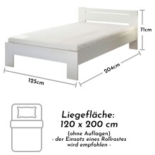 Bett >Cannes< in Weiß - 125x71x204cm (BxHxT)