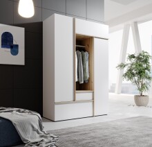 Kleiderschrank >Balve< in Weiß / Abs. Artisan...