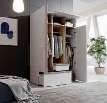 Kleiderschrank >Balve< in Weiß / Abs. Artisan Eiche - 135x204x59cm (BxHxT)