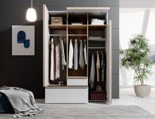Kleiderschrank >Balve< in Weiß / Abs. Artisan Eiche - 135x204x59cm (BxHxT)