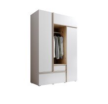 Kleiderschrank >Balve< in Weiß / Abs. Artisan Eiche - 135x204x59cm (BxHxT)