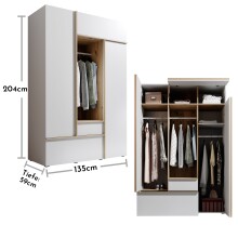 Kleiderschrank >Balve< in Weiß / Abs. Artisan Eiche - 135x204x59cm (BxHxT)