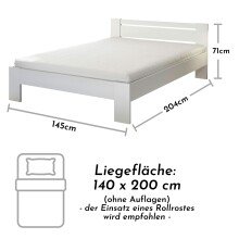 Bett >Cannes< in Weiß - 145x71x204cm (BxHxT)