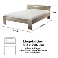 Bett >Cannes< in Eiche San Remo hell - 145x71x204cm (BxHxT)