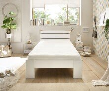 Bett >Brest< in Weiß HGL - 105x73x213cm (BxHxT)