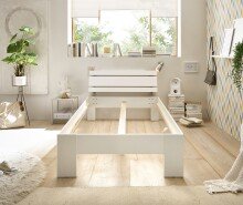 Bett >Brest< in Weiß HGL - 105x73x213cm (BxHxT)