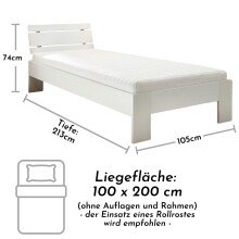 Bett >Brest< in Weiß HGL - 105x73x213cm (BxHxT)