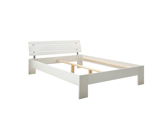 Bett >Brest< in Weiß HGL - 145x73x213cm (BxHxT)