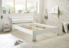 Bett >Brest< in Weiß HGL - 145x73x213cm (BxHxT)