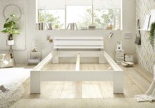 Bett >Brest< in Weiß HGL - 145x73x213cm (BxHxT)