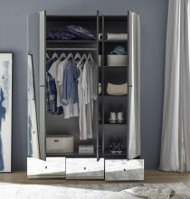 Kleiderschrank >Alvito< in Graphit (Spiegelfront) - 135x195x55cm (BxHxT)