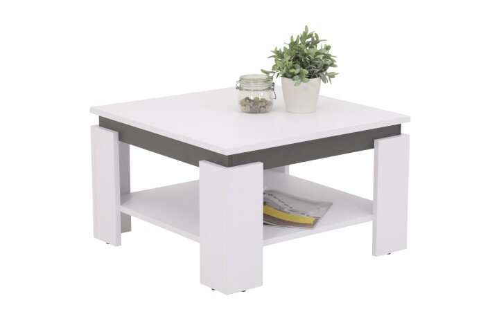 Couchtisch >TIM< in Weiß/Anthrazit aus Holzwerkstoff - 68x41x68cm (BxHxT)