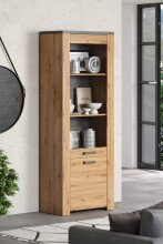 Vitrine >Follow< in Artisan Eiche Melamin - 73x199x40 (BxHxT)