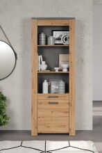 Vitrine >Follow< in Artisan Eiche Melamin - 73x199x40 (BxHxT)