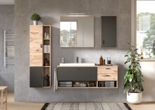 Badezimmerspiegelschrank >Grado< in nox oak/spiegel - 80x75x20cm (BxHxT)