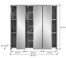 Badezimmerspiegelschrank >Grado< in nox oak/spiegel - 80x75x20cm (BxHxT)