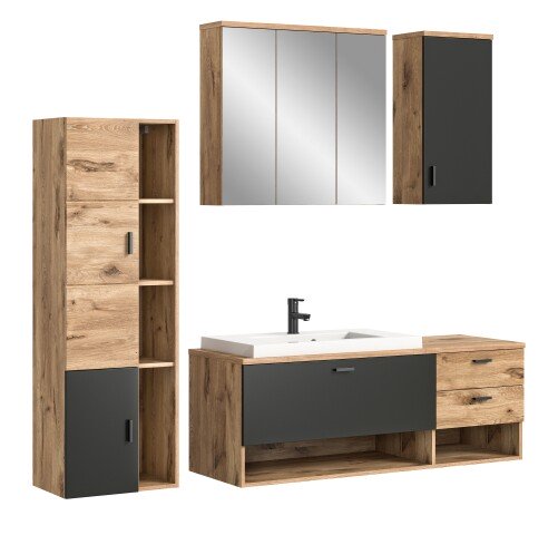 Badezimmer-Set >Grado< in nox oak - 203x192x48cm (BxHxT)