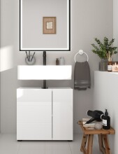Waschbeckenunterschrank >Vira< in weiß/weiß hochglanz - 60x56x34cm (BxHxT)