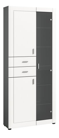 Stauraumvitrine >Lago< in grau/weiß matt - 80x194x34cm (BxHxT)