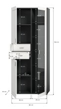 Stauraumvitrine >Lago< in grau/weiß matt - 80x194x34cm (BxHxT)