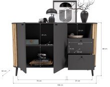 Sideboard >Pure< in grau - 138x87,5x40cm (BxHxT)