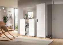 Garderobenschrank >Prego< in weiß/weiß hochglanz - 55x191x37cm (BxHxT)