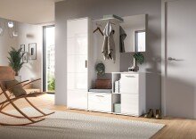 Garderobenschrank >Prego< in weiß/weiß hochglanz - 55x191x37cm (BxHxT)