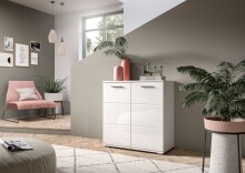 Kommode >Prego< in weiß/weiß hochglanz - 80x83x37cm (BxHxT)