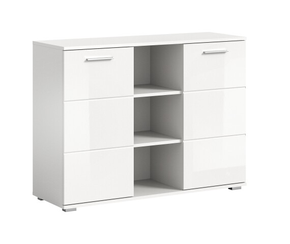 Kommode >Prego< in weiß/weiß hochglanz - 110x83x37cm (BxHxT)