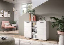 Kommode >Prego< in weiß/weiß hochglanz - 110x83x37cm (BxHxT)