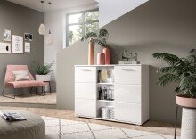 Kommode >Prego< in weiß/weiß hochglanz - 110x83x37cm (BxHxT)