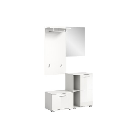 Garderoben-Set >Prego< in weiß/weiß hochglanz - 110x191x37cm (BxHxT)