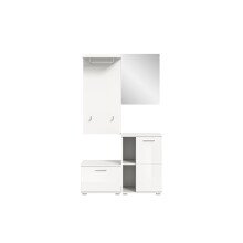 Garderoben-Set >Prego< in weiß/weiß hochglanz - 110x191x37cm (BxHxT)