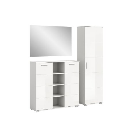 Garderoben-Set >Prego< in weiß/weiß hochglanz - 180x191x37cm (BxHxT)