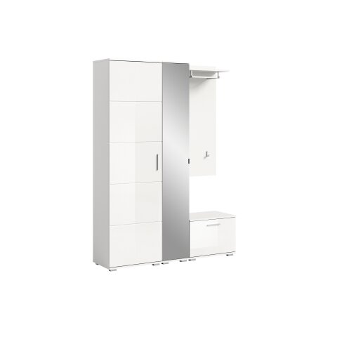 Garderoben-Set >Prego< in weiß/weiß hochglanz - 140x191x37cm (BxHxT)