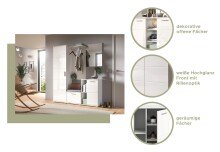 Garderoben-Set >Prego< in weiß/weiß hochglanz - 140x191x37cm (BxHxT)