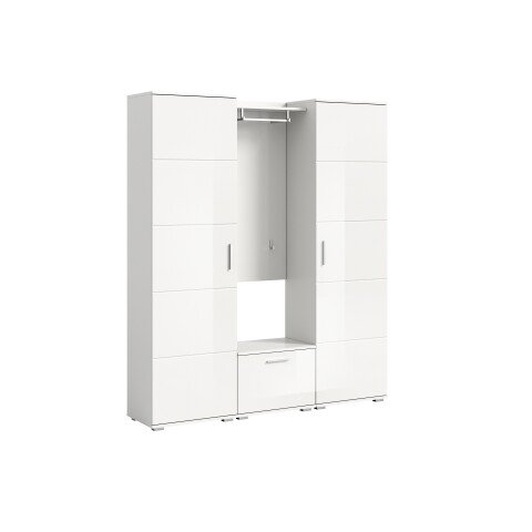 Garderoben-Set >Prego< in weiß/weiß hochglanz - 165x191x37cm (BxHxT)