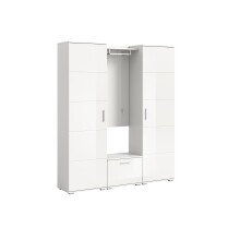 Garderoben-Set >Prego< in weiß/weiß hochglanz - 165x191x37cm (BxHxT)