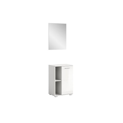 Garderoben-Set >Prego< in weiß/weiß hochglanz - 55x191x37cm (BxHxT)