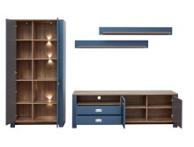 Wohnwand >Dijon< in Parisian Blue Nachbildung - 307x201x45cm (BxHxT)