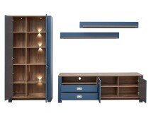 Wohnwand >Dijon< in Parisian Blue Nachbildung -...