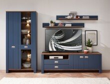 Vitrine >Dijon< in Parisian Blue Nachbildung - 98x201x38cm (BxHxT)