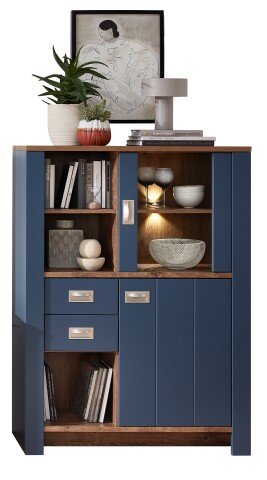 Vitrine >Dijon< in Parisian Blue Nachbildung - 98x134x38cm (BxHxT)