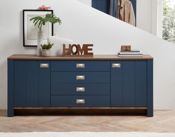 Sideboard >Dijon< in Parisian Blue Nachbildung - 194x79x45cm (BxHxT)